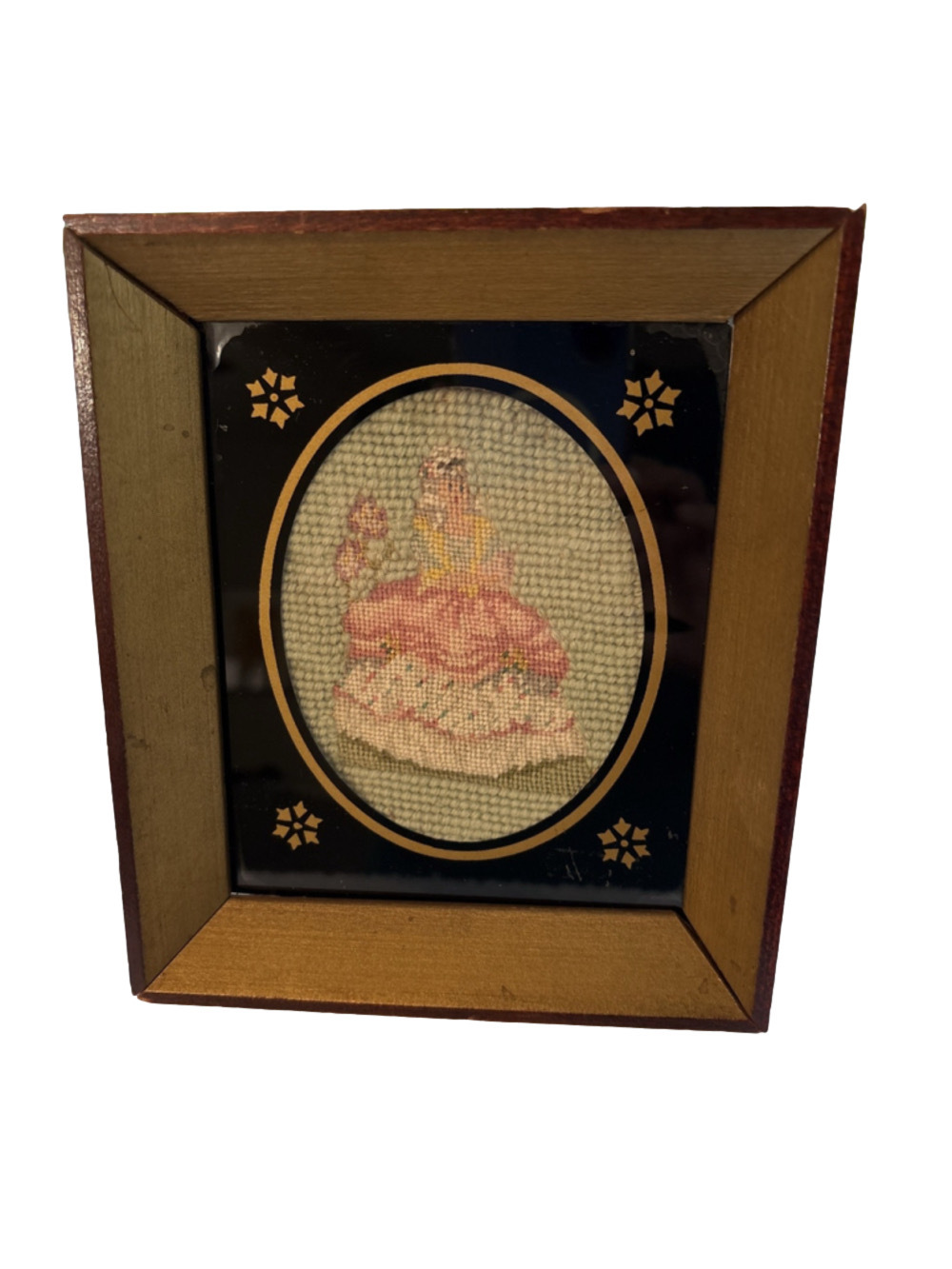 VTG Needlepoint Handmade Southern Belle Victorian Era Framed Art